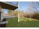 Lush backyard featuring a well-maintained lawn with a deck overhang and wooded views at 364 Poplar Springs Rd, Hiram, GA 30141