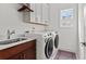 Clean laundry room with washer, dryer, sink, and window for natural light at 800 Castile Ln, Woodstock, GA 30188
