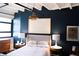 Stylish bedroom with large windows and dark blue accent wall at 878 Peachtree St # 625, Atlanta, GA 30309