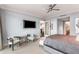 Spacious main bedroom suite featuring a ceiling fan, a tv, and elegant furnishings at 750 Park Ne Ave # 19E, Atlanta, GA 30326