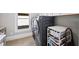 Efficient laundry room featuring modern washer and dryer, storage and a bright window for natural light at 4916 Kentwood Dr, Marietta, GA 30068