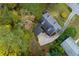 An aerial view of a home with a gray roof surrounded by lush greenery and mature trees at 6596 Wright Rd, Atlanta, GA 30328