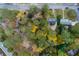 A high-angle aerial view reveals a home nestled among dense, colorful trees at 6596 Wright Rd, Atlanta, GA 30328