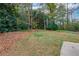 The backyard is spacious with lush grass, mature trees and a blend of sun and shade, perfect for outdoor activities at 6596 Wright Rd, Atlanta, GA 30328