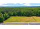 Aerial view of the community with a soccer field surrounded by trees and a road nearby at 5436 Flat Rock Point Pt, Stonecrest, GA 30038