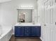 Double vanity in bathroom features under-sink cabinet and modern fixtures at 4975 Rockstone Way, Acworth, GA 30101