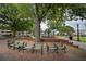 Scenic park view featuring a fountain, benches, brick walkways, and mature trees with patriotic American flags at 2330 Ventana Xing # 10, Marietta, GA 30062