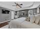 Main bedroom with a ceiling fan, a bed, and white bedding at 3135 Nectar Dr, Powder Springs, GA 30127