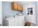 Functional laundry room with sink, cabinets, shelving, and a washing machine at 330 Todwick Dr, Roswell, GA 30075
