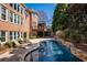 Lush backyard with a private pool, brick patio, and well-manicured landscaping at 2728 Long Grove Dr, Marietta, GA 30062