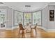 Cozy dining area with natural light, a modern chandelier, and space for a glass top table and four chairs at 2728 Long Grove Dr, Marietta, GA 30062