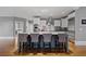 Open kitchen with stainless steel appliances, custom white cabinets, granite countertops, and barstool seating at 2728 Long Grove Dr, Marietta, GA 30062