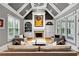 Cozy living room with vaulted ceilings, a fireplace, built-in shelving, and large windows allowing ample light at 2728 Long Grove Dr, Marietta, GA 30062