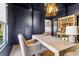 Stylish office with dark blue walls, a large desk, modern lighting, and built-in shelving at 853 Gaston Sw St, Atlanta, GA 30310