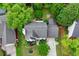 Birds eye view of a home featuring a large backyard, patio, and plenty of shade trees for privacy at 5080 Firelight Ln, Alpharetta, GA 30022