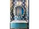 Stylish bathroom featuring a unique mirror and patterned blue wallpaper at 662 Timm Valley Ne Rd, Atlanta, GA 30305