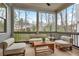 Relaxing screened-in patio with comfortable seating and a view of the backyard at 662 Timm Valley Ne Rd, Atlanta, GA 30305