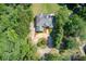 Aerial view of house, showing circular driveway, and surrounding greenery at 1603 Drowning Creek Rd, Dacula, GA 30019