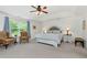 Spacious main bedroom with trey ceiling, ceiling fan, sitting area, and a large window at 2196 Abbott Dr, Buford, GA 30519