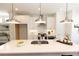 Close-up view of the kitchen featuring a white quartz island, stainless steel appliances, and sleek finishes at 542 Healy Dr # 52, Cumming, GA 30040