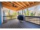 Back porch with ceiling fan, wood floors, grill, and a wood railing at 1981 Lindsey Ln, Decatur, GA 30035
