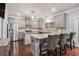 This modern kitchen is equipped with stainless steel appliances and a large island with bar seating at 5288 Clingman Ct, Douglasville, GA 30135