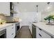 Modern kitchen with stainless steel appliances, white cabinets, quartz countertops and pendant lighting at 788 W Marietta Nw St # 1302, Atlanta, GA 30318