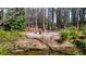 Outdoor fire pit area with seating surrounded by a natural creek and wooded scenery, perfect for relaxation at 1583 Mosaic Way, Smyrna, GA 30080