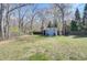 View of the spacious backyard with a storage shed and partial fencing at 477 Glouchester Dr, Locust Grove, GA 30248