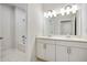 Bright bathroom featuring a dual-sink vanity with shaker cabinets and a separate tub/shower combo at 1891 Audubon Park Ln, Decatur, GA 30033