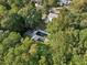 Overhead view of home showcasing backyard pool, mature trees, and outdoor cabana at 9435 Grande Dr, Winston, GA 30187