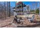 Spacious backyard featuring a fire pit and multi-tiered deck with lake views at 6880 Nantucket Cv, Cumming, GA 30041
