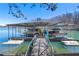 Private boat dock with multiple slips for boats and watercraft, set against a scenic lake backdrop at 6880 Nantucket Cv, Cumming, GA 30041