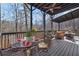 Outdoor dining and lounging on the deck, complete with grill and views of the surrounding wooded landscape at 6880 Nantucket Cv, Cumming, GA 30041