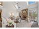 Inviting living room featuring a stone fireplace, high ceilings, and natural light at 760 Valley Summit Drive, Roswell, GA 30075