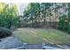 Landscaped backyard with grass, trees, and a wooden fence. Stairs lead to the yard at 4129 Lansfaire Ter, Suwanee, GA 30024