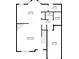 Detailed first floor plan showing kitchen, living room, bath, laundry, room, hall and garage dimensions at 42 Springbottom Dr, Lawrenceville, GA 30046