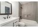 Modern bathroom with tiled shower, sleek vanity, and updated fixtures, perfect for relaxation at 1496 Greenwillow Dr, Conley, GA 30288