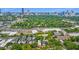 Aerial view overlooking lush greenery and neighborhood with Atlanta skyline on the horizon at 795 Ponce De Leon Ne Pl # C3, Atlanta, GA 30306