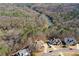Aerial view showing homes surrounded by lush woods and river at 114 Rock Creek Ln, Canton, GA 30114