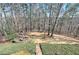 Backyard firepit area surrounded by mature trees and privacy fence at 114 Rock Creek Ln, Canton, GA 30114
