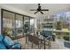 Screened porch with ceiling fan, dining area and view of the backyard at 347 Bailey Walk, Alpharetta, GA 30009