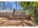 Wide backyard view featuring a wooden deck, mature trees, and ample lawn space at 436 Carolwood Ln, Atlanta, GA 30342