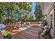 Expansive wooden deck with seating areas perfect for outdoor entertaining amidst lush trees at 436 Carolwood Ln, Atlanta, GA 30342