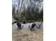 Back yard fire pit area with stone fire pit and four Adirondack chairs at 904 Kings Ne Ct, Atlanta, GA 30306