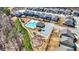 Aerial view of the community showcasing a pool, playground, and well-maintained landscaping at 325 Caledonia Ct, Peachtree City, GA 30269