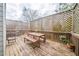 Outdoor wooden deck featuring wooden table, benches, privacy lattice, and potted plants at 2426 Vivian Cir, Decatur, GA 30030