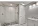 Modern bathroom with gray walls, tiled shower and a single vanity at 4159 King Valley Se Dr, Smyrna, GA 30082