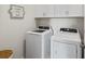 Bright and modern laundry room featuring a washer, dryer, and overhead storage at 640 Blackshear Trl, Temple, GA 30179