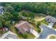Aerial view of a brick home with a spacious lawn and mature trees in a quiet neighborhood at 1119 Simonton Glen Way, Lawrenceville, GA 30045